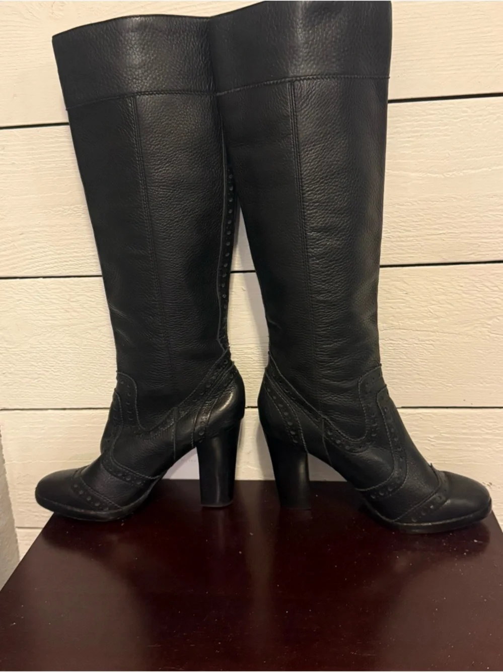 👢💜💕 Michael Kors Leather Knee High Boots 5.5 Black Tall Boots Stitch Detail